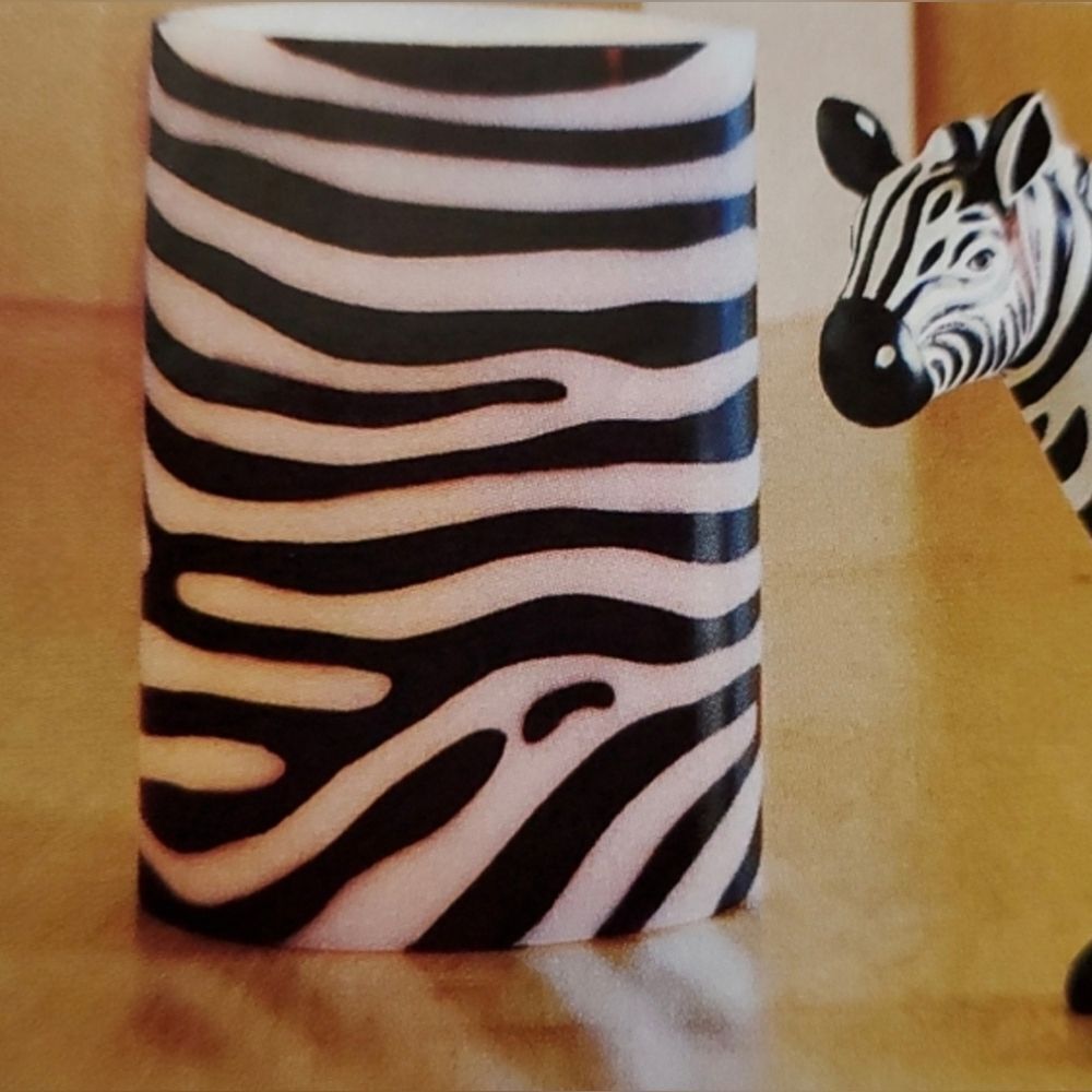 💜PartyLite White & Black Zebra Print Wax Luminary
